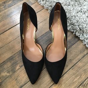 Black Suede Almond Toe Pumps